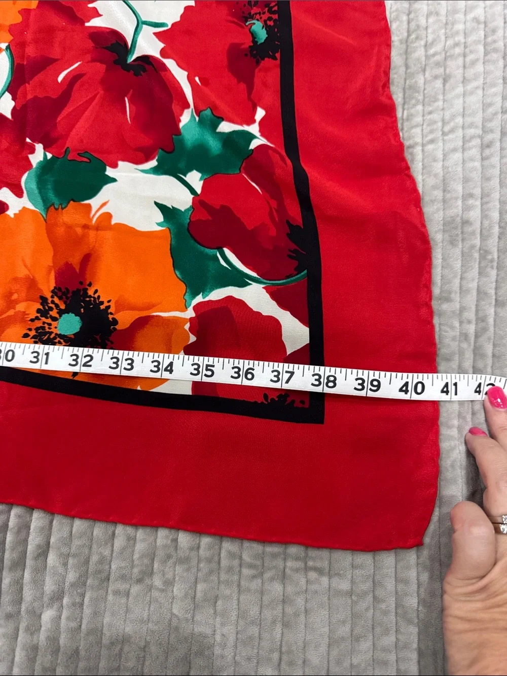 Bill Blass Red and Orange Floral Oversized Silk Scarf